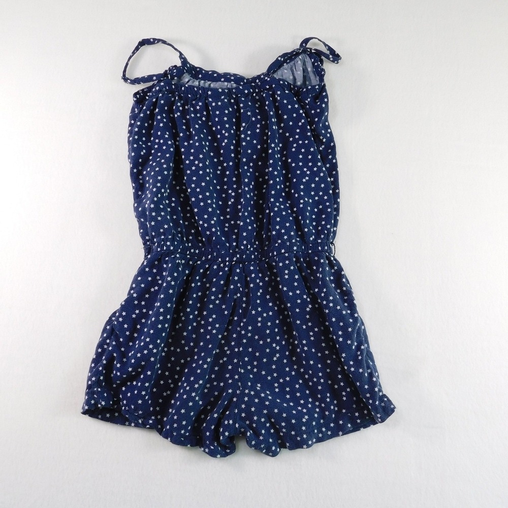 GapKids Romper Girls Size M 8 Blue Star Print Raw Indigo Ruffle Neck - Picture 4 of 9